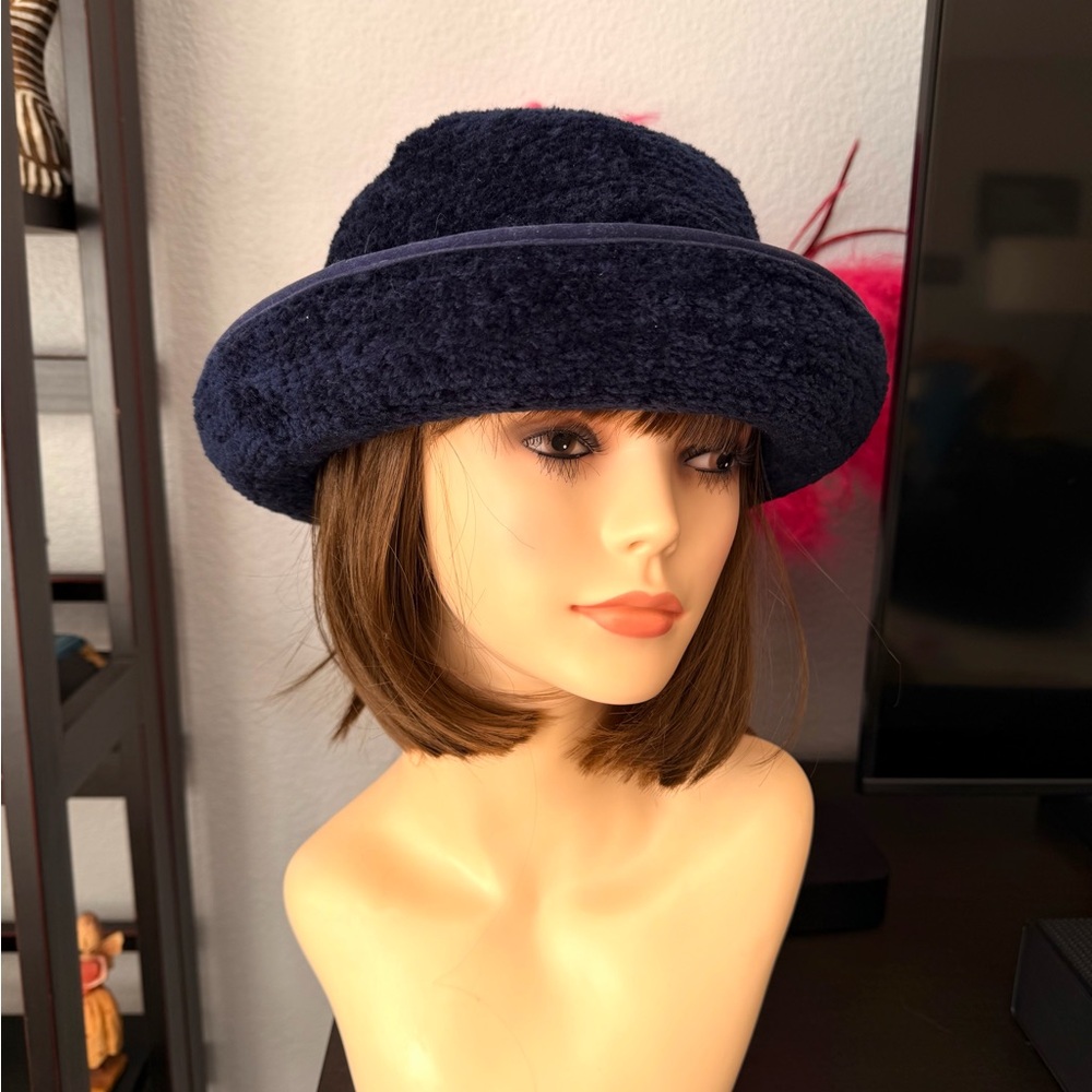 Navy Chenille Bowler Hat - Picture 5 of 7